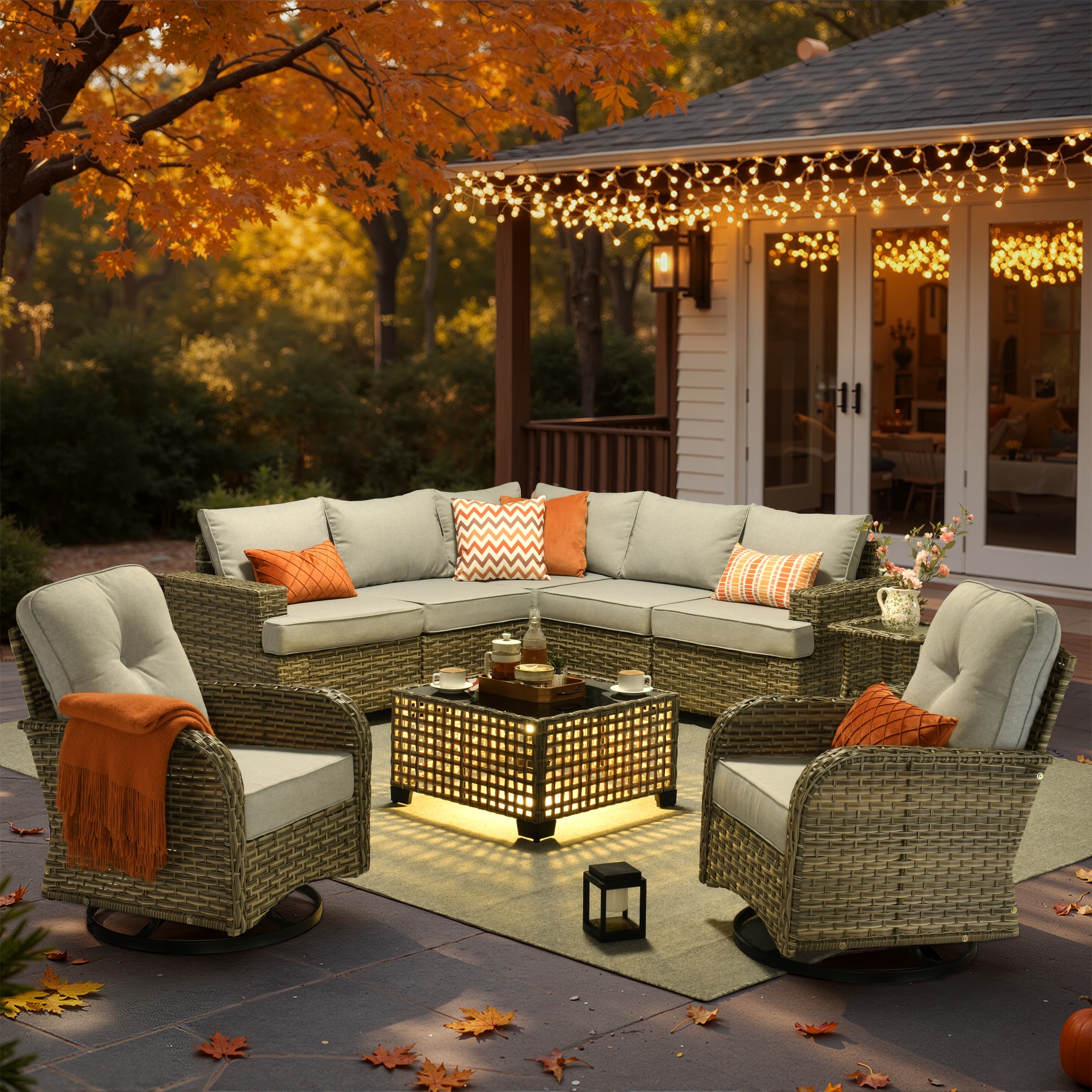 XIZZI XITBS407C4-VNCRC Agate Rattan Outdoor Sectional with Light gray Cushions and Steel Frame