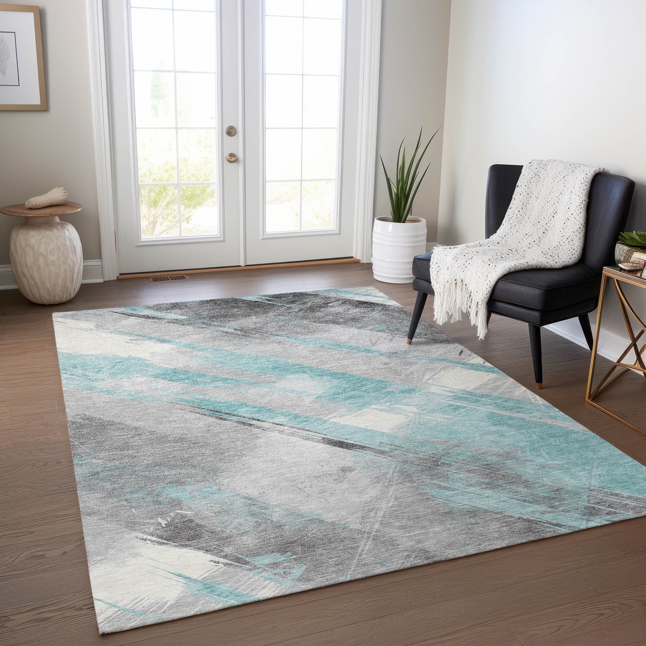 Addison Rugs ACN1540TE30X46 Chantille ACN1540TE 2 x 3 (ft) Polyester Teal Rectangular Indoor/Outdoor Geometric Machine washable Area rug