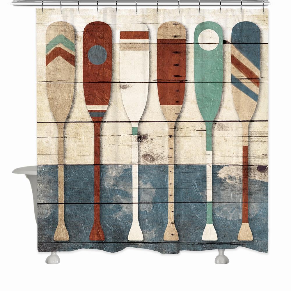 Laural Home PFOS72SC 71.0-in W x 72-in L Playful Oars Graphic print Polyester Shower curtain
