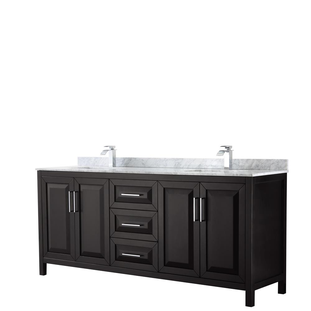 Wyndham Collection WCV252580DDECMUNSMXX Daria 80-in Dark Espresso with Polished Chrome Trim Undermount Double sink Bathroom Vanity with White Carrara Marble Natural marble Top