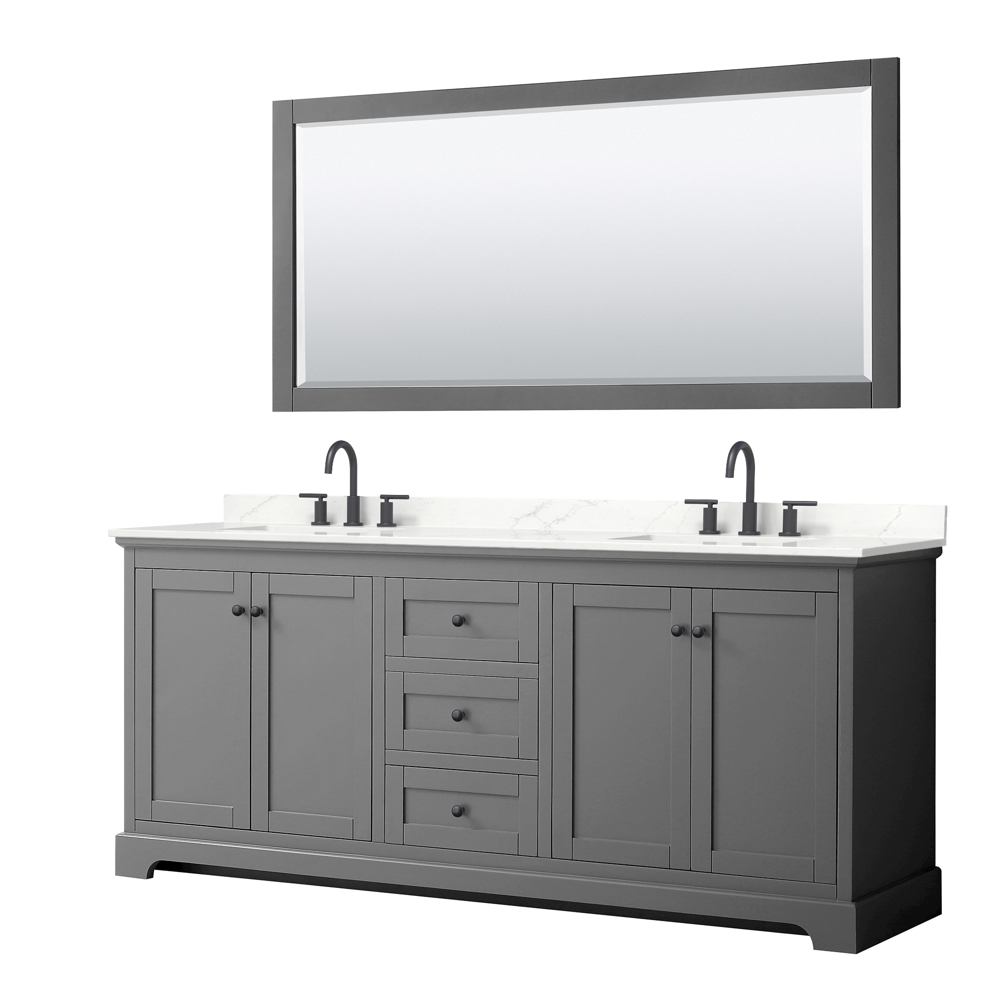 Wyndham Collection WCV232380DGBGTUS3M70 Avery 80-in Dark Gray Undermount Double Sink Bathroom Vanity with Giotto Quartz Top (Mirror Included)