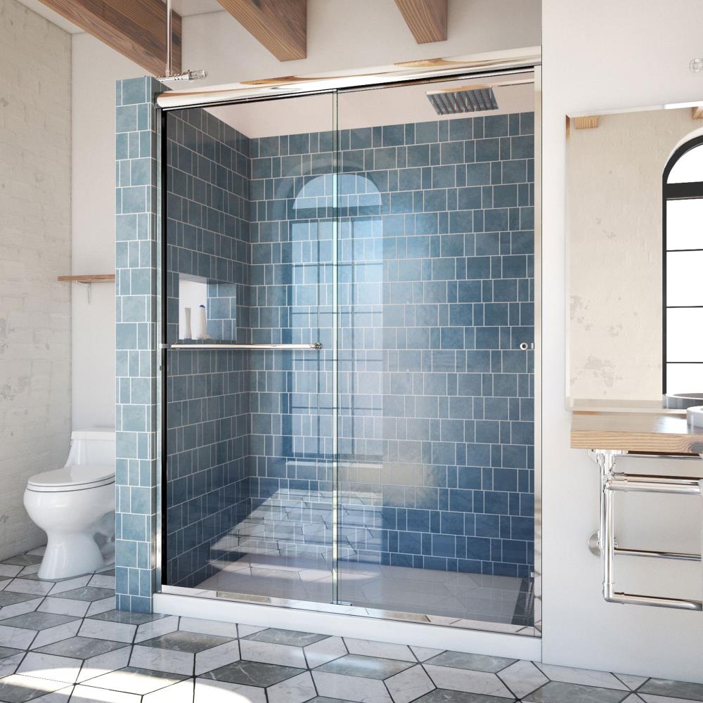 Arizona Shower Door ES16076CHCLR Euro Polished Chrome 56-in to 60-in W x 76.375-in H Semi-frameless Bypass Sliding Shower door 1/4-in Thick Clear Glass