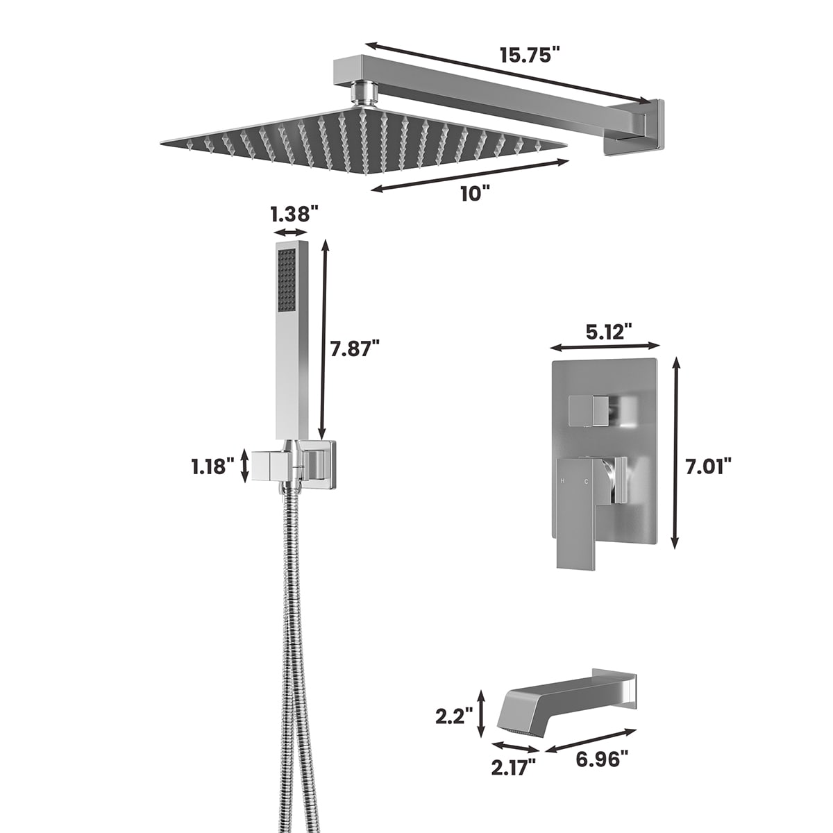 Mondawe AM-S008AC-10BN Showerhead-Bar-Panels - View #12
