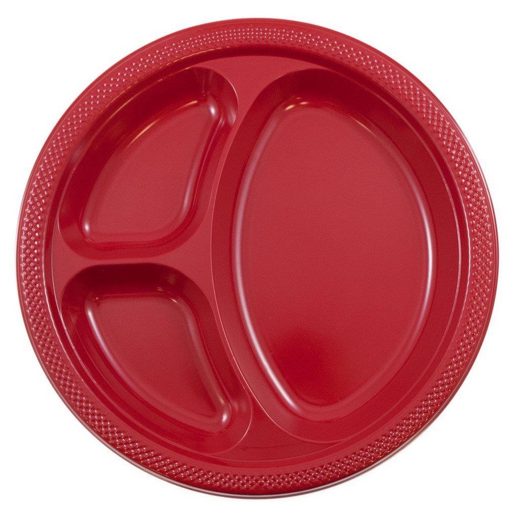 JAM Paper Red Plastic Leak Proof Disposable Dinner Plates in the