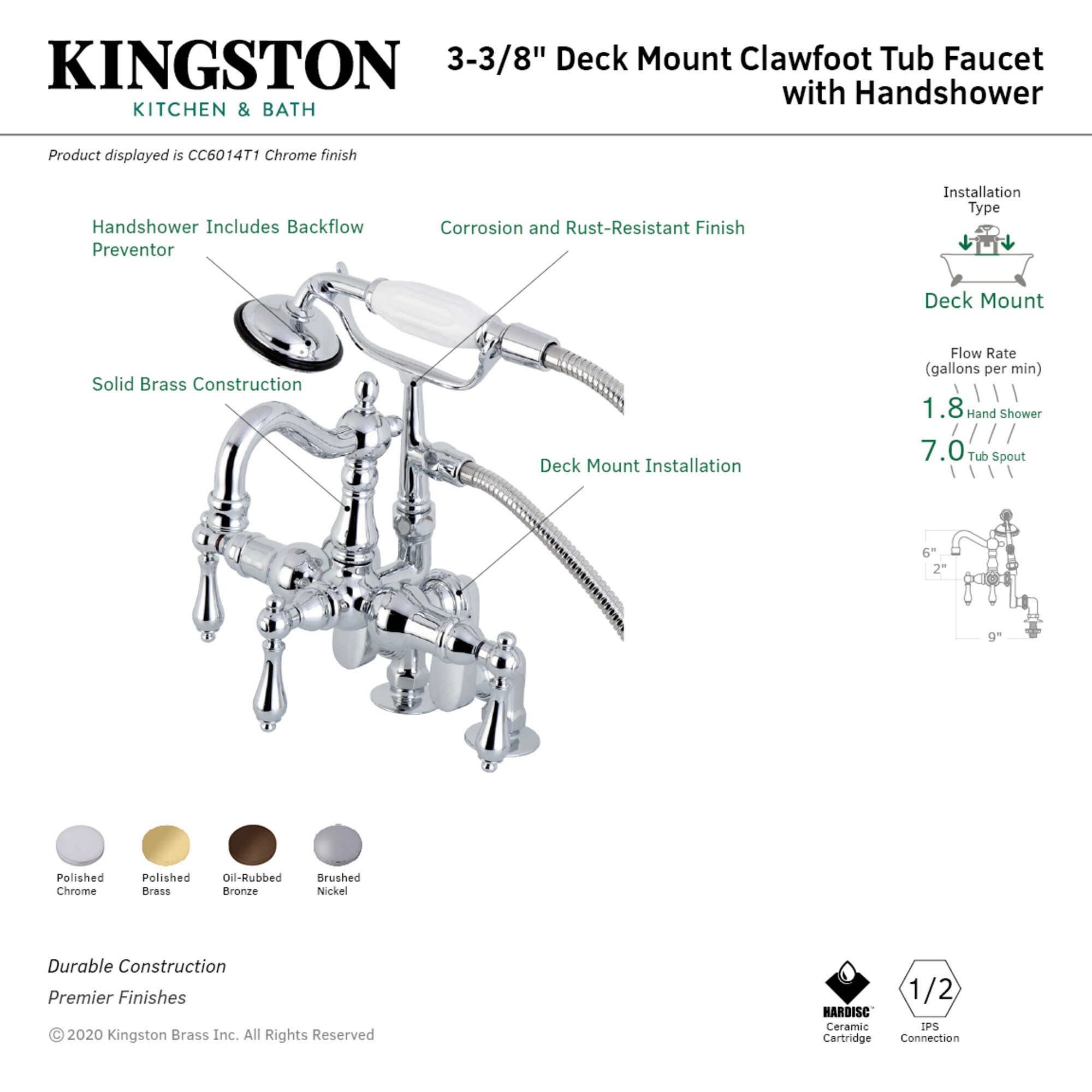 Kingston Brass WLCC6014T1 Roman-Tub-Faucets - View #3