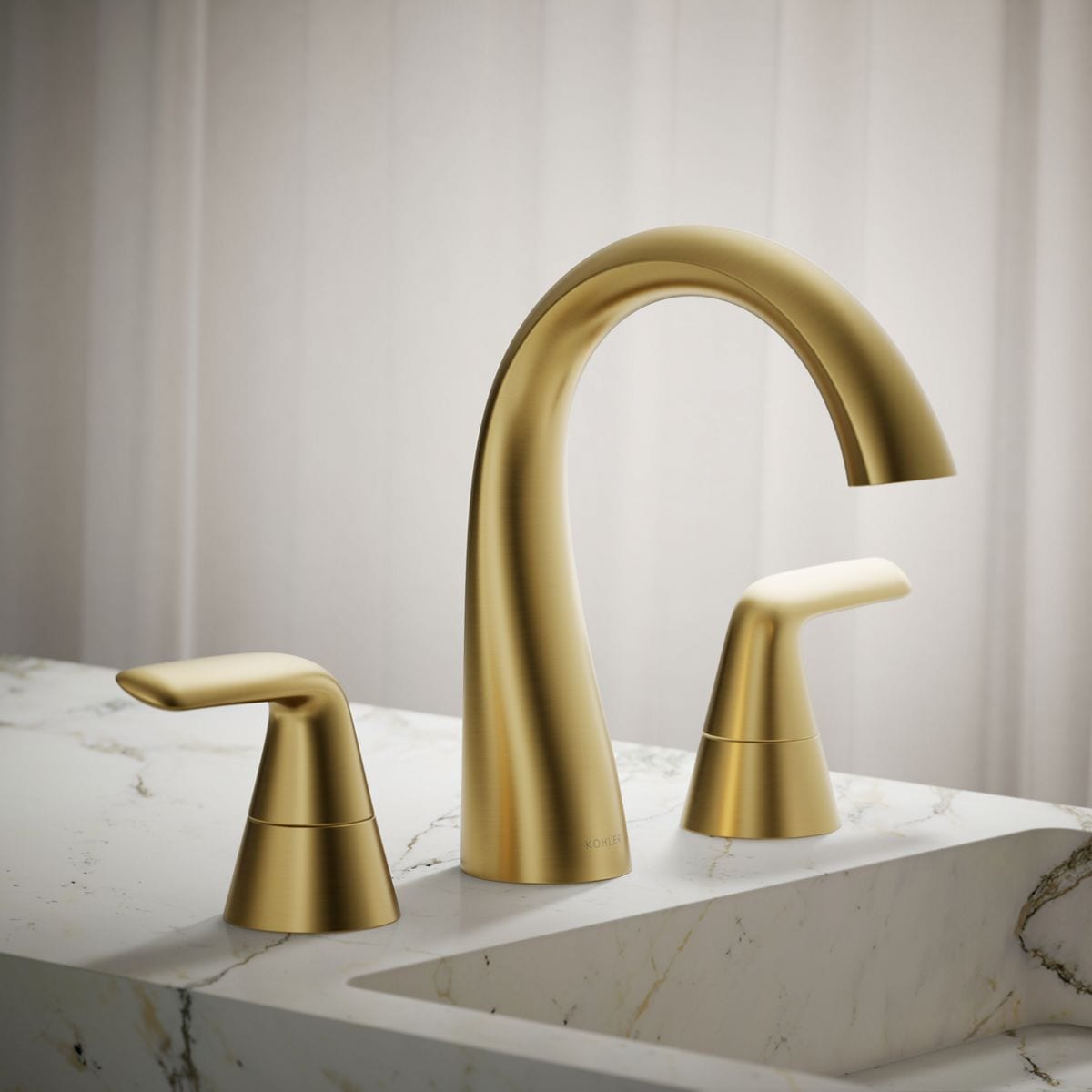 KOHLER K-R33048-4D-2MB Avail Vibrant Brushed Moderne Brass Widespread 2-handle WaterSense Mid-arc Residential Handle Bathroom Sink Faucet with Drain