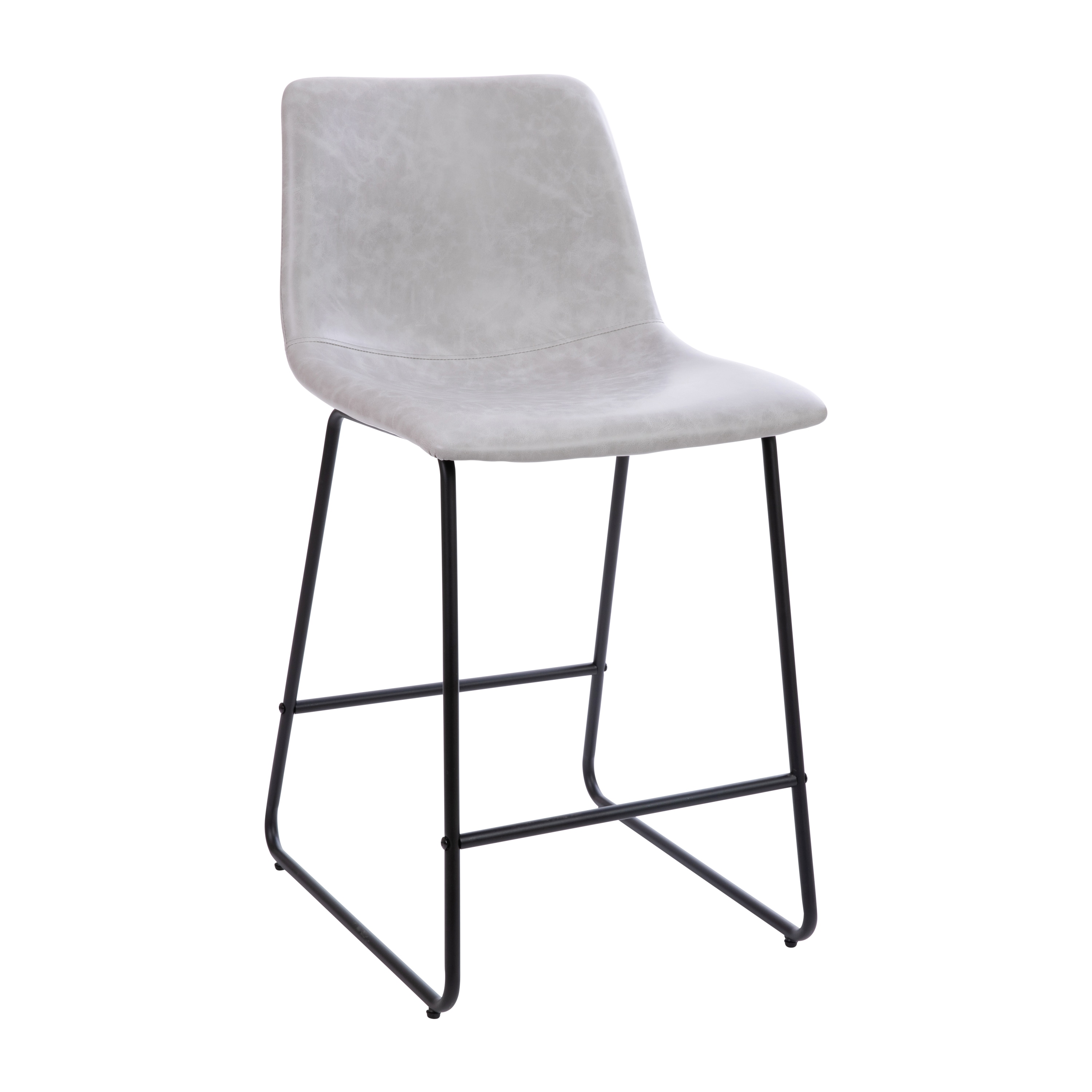 Adjustable Light Gray Leather & Metal Dining Stools, Set of 2