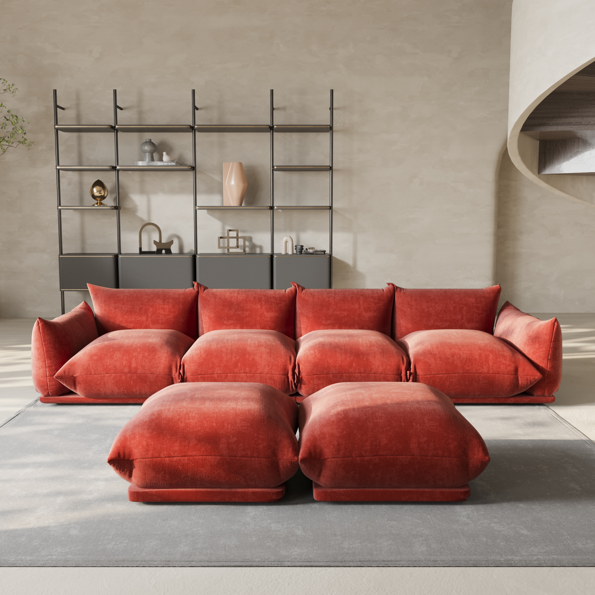 BuotiqHom DH-A-119OR-S4+2 131-in Modern Orange Chenille 6+ -seater Sectional