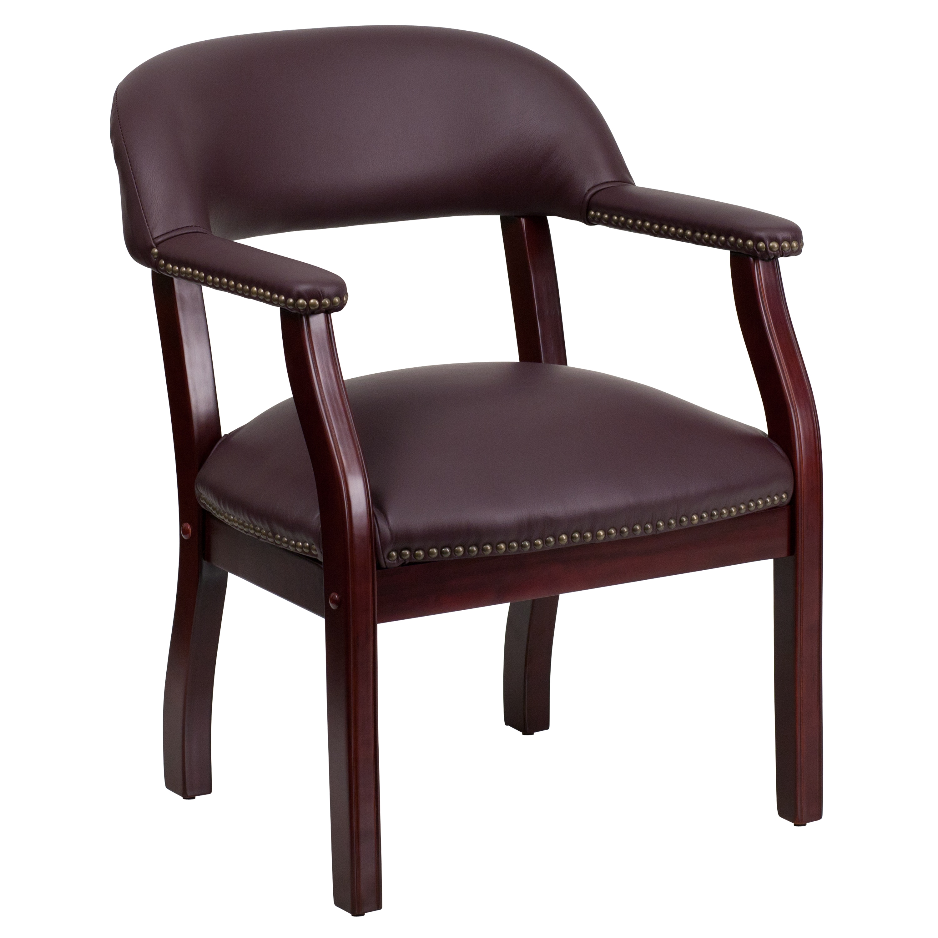 Burgundy LeatherSoft Traditional Office Chair with Brass Nail Trim