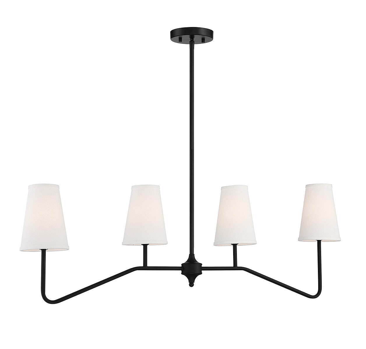 Matte Black 4-Light Linear Pendant Chandelier with White Shades