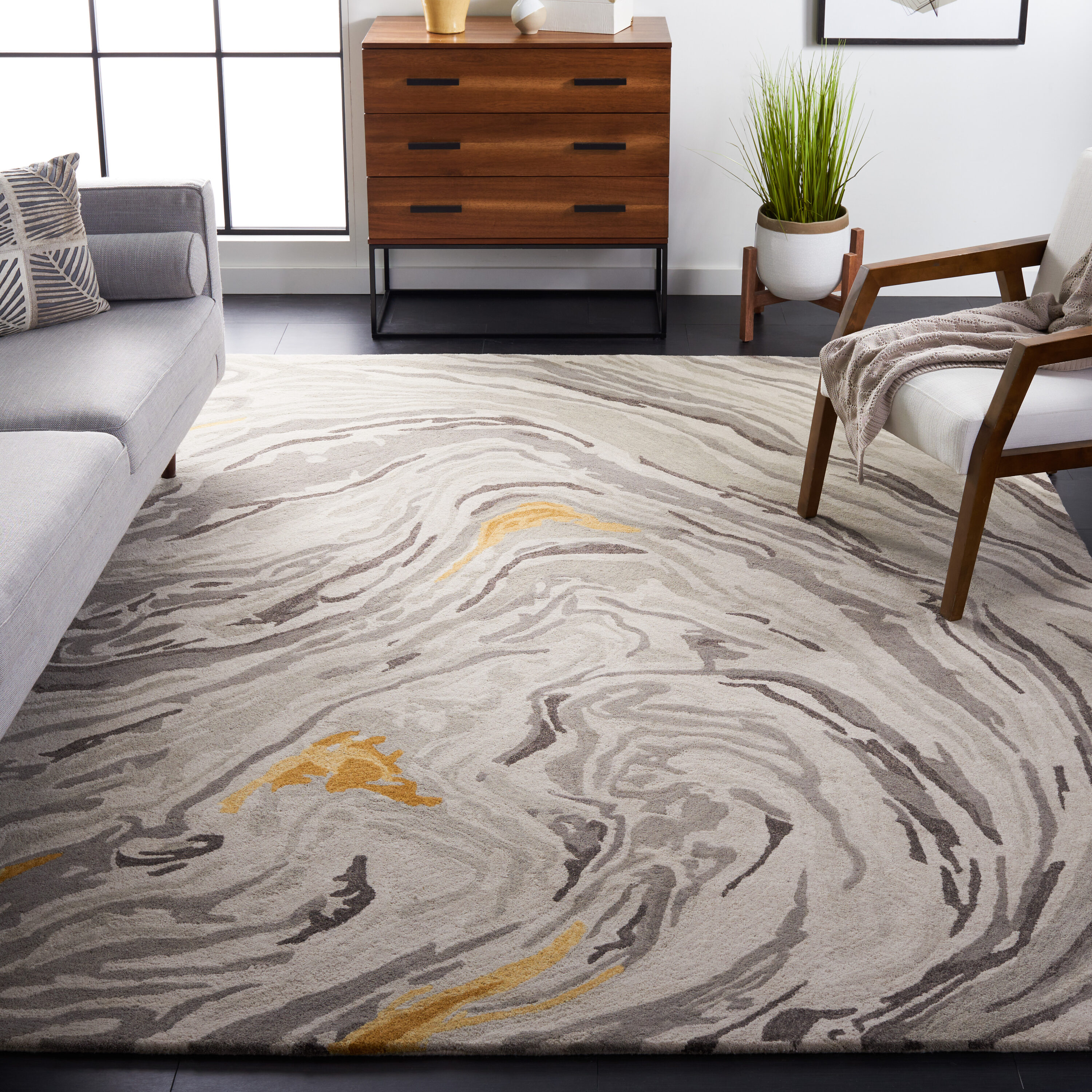  Soho 675 Gray/Gold Contemporary 8ft x 10ft Large Rectangle Rug