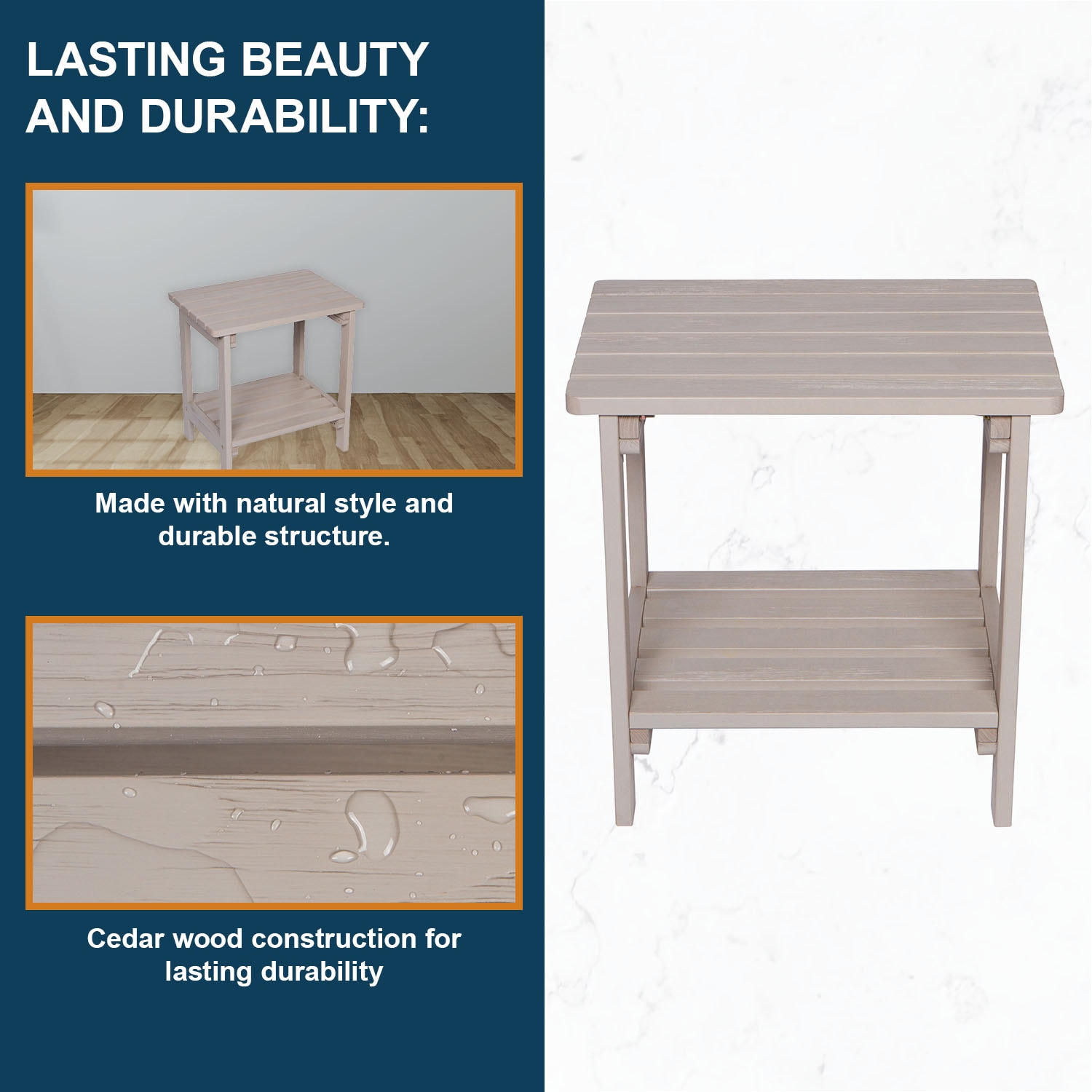 Gray Cedar Wood Rectangular Indoor/Outdoor Side Table