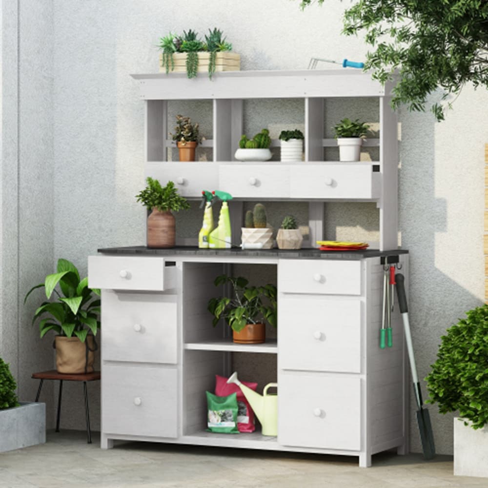 Runesay HB02GALA-02 Potting Bench Table 50.1-Inches x 65.7-Inches x 19.7-Inches White Potting Bench