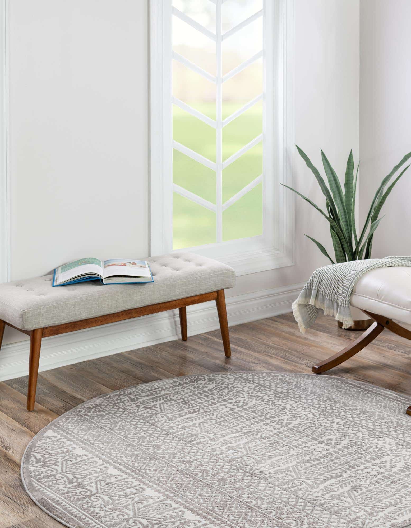 Unique Loom 3186923 Jill Zarin Uptown 8 x 8 (ft) Loomed Polypropylene Gray Round Indoor Geometric Bohemian/Eclectic Area rug