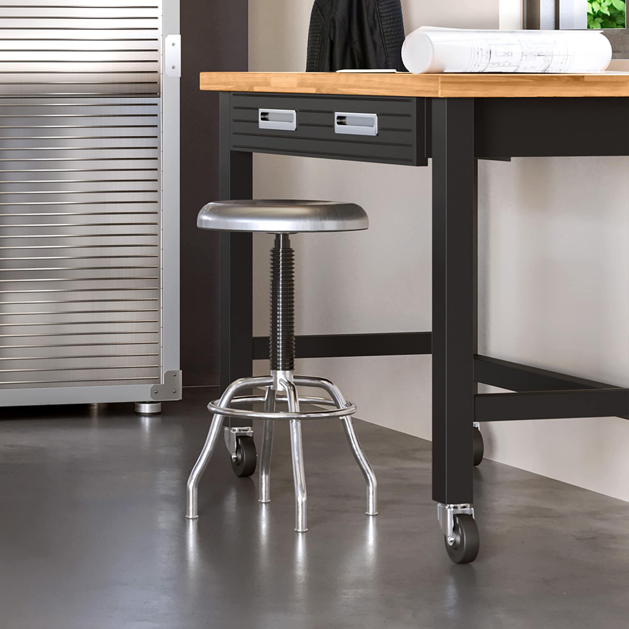 ErgoSwivel Modern Silver Stainless Steel Adjustable Lab Stool
