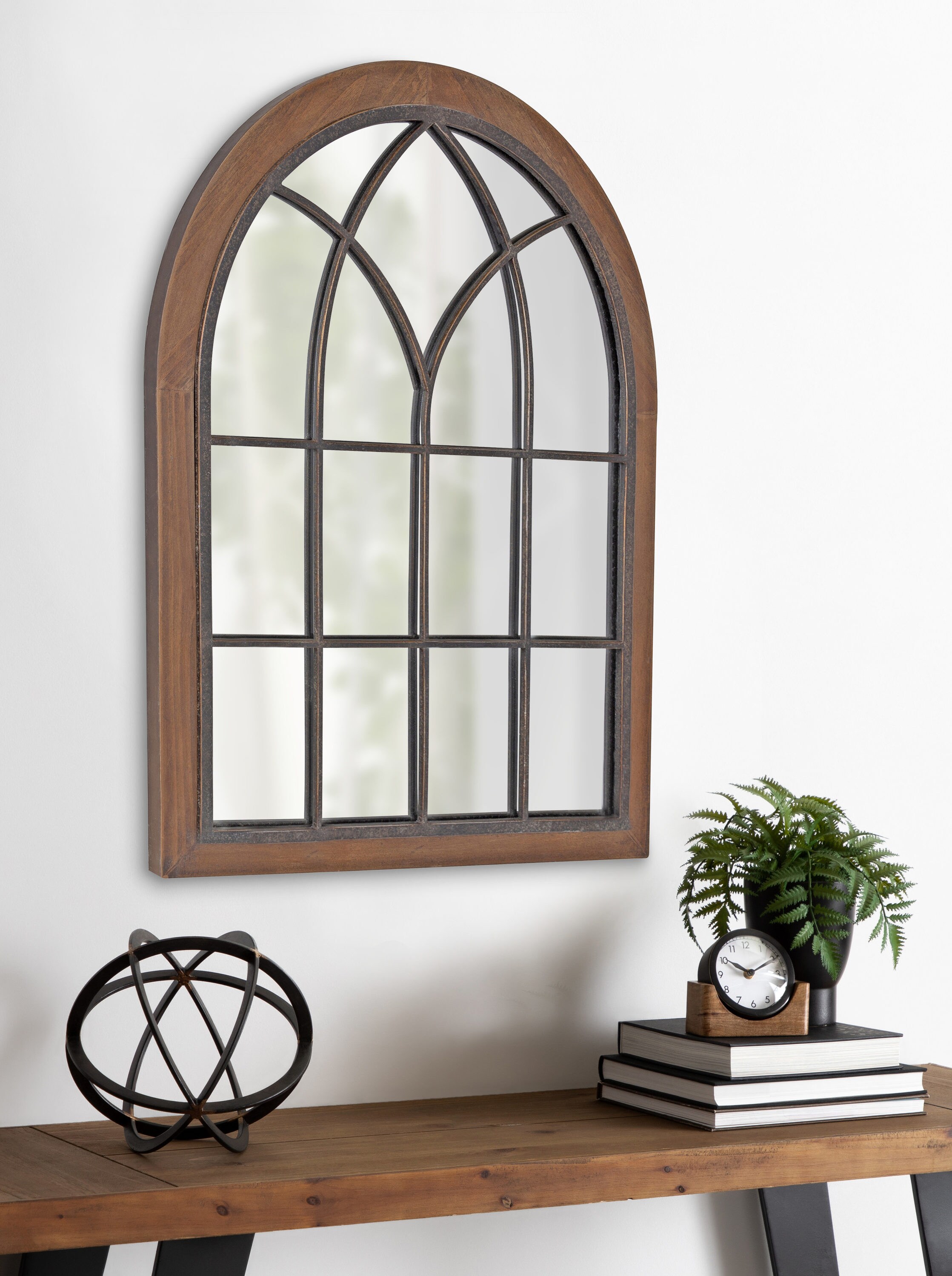 Kate and Laurel Nola 22-in W x 28-in H Arch Brown Framed Wall Mirror ...