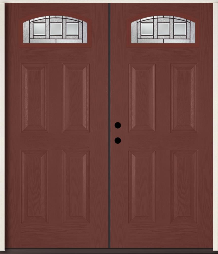 RELIABILT LO841654 Craftsman 72-in x 80-in x Fiberglass 1/4 lite Right-hand inswing Wineberry Stained Prehung Double Front Door Insulating core