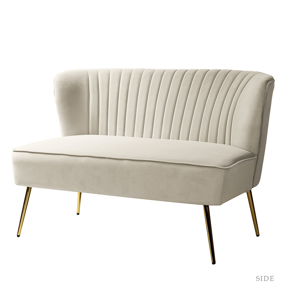 14 Karat Home SFM0140-TAN 46.8-in Farmhouse TAN Velvet Loveseat
