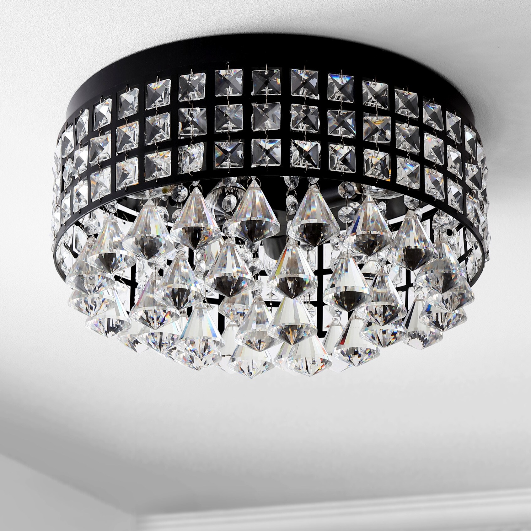 Meredith 14.5" Black Crystal Drum LED Flush Mount