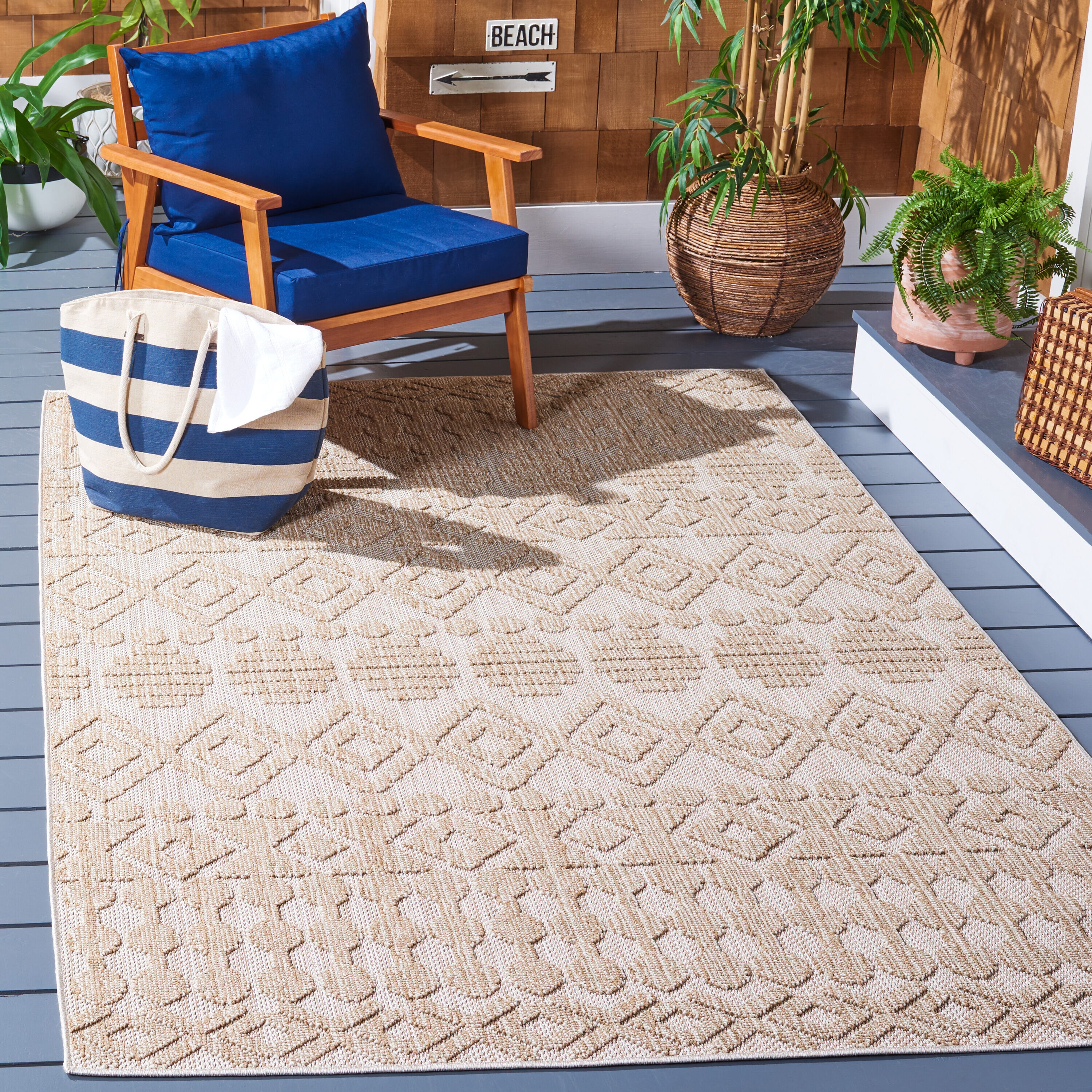 Safavieh GLB214B-7SQ Global 7 x 7 (ft) Synthetic Beige/Brown Square Indoor/Outdoor Geometric Area rug