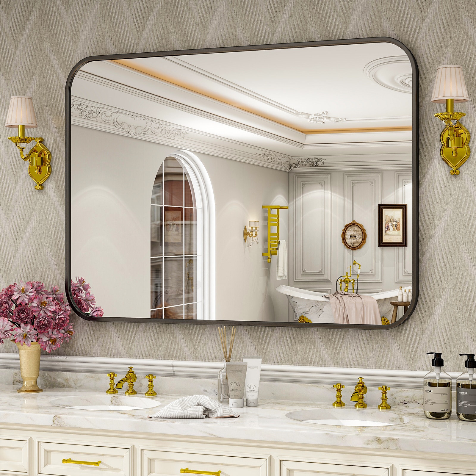 BEAUTYPEAK RE3040B 30-Inches W x 40.0-Inches H Rectangle Black Framed Wall Mirror
