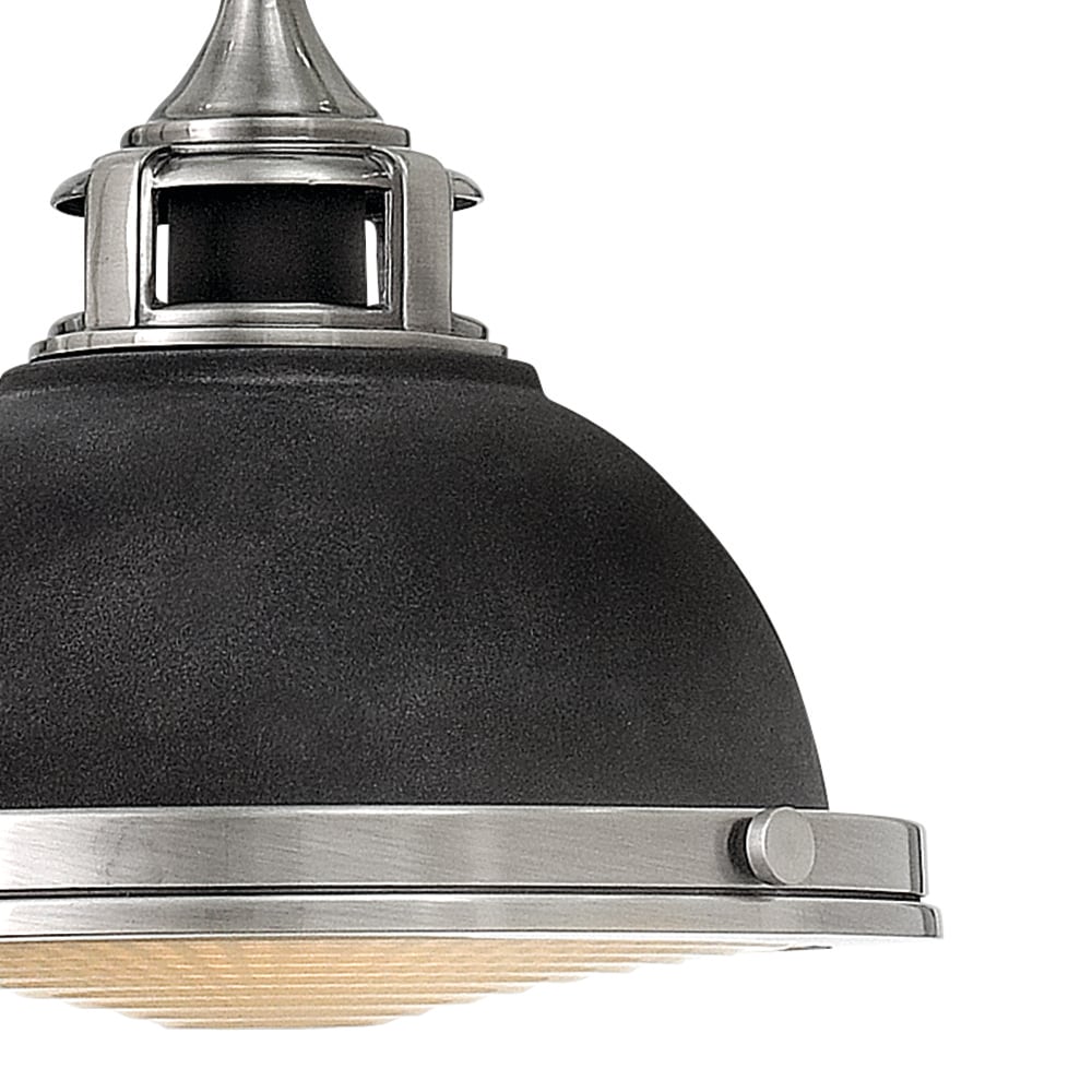 Aged Zinc Glass and Nickel Pendant Light