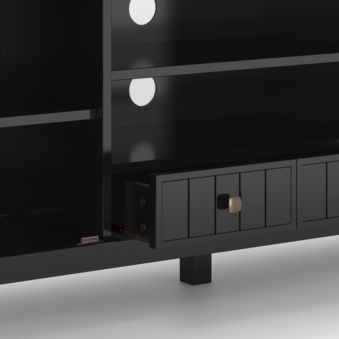Acadian Black Solid Wood 60" TV Media Stand with Cabinets