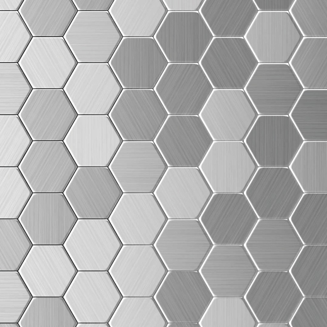 SpeedTiles ID01J117025/SAM Sample- Hexagonia S2 Silver Stainless Steel 4-in x 4-in Brushed Metal Patterned Wall Tile