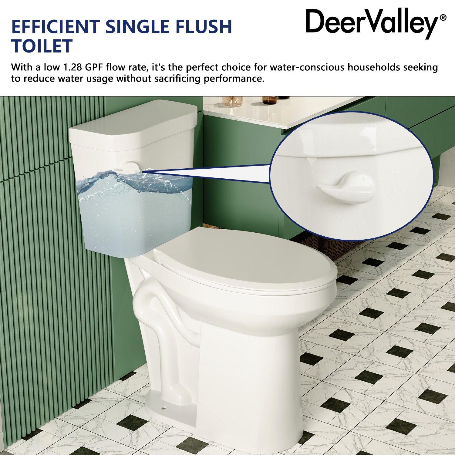 21-Inch White Ceramic Elongated High Efficiency Toilet