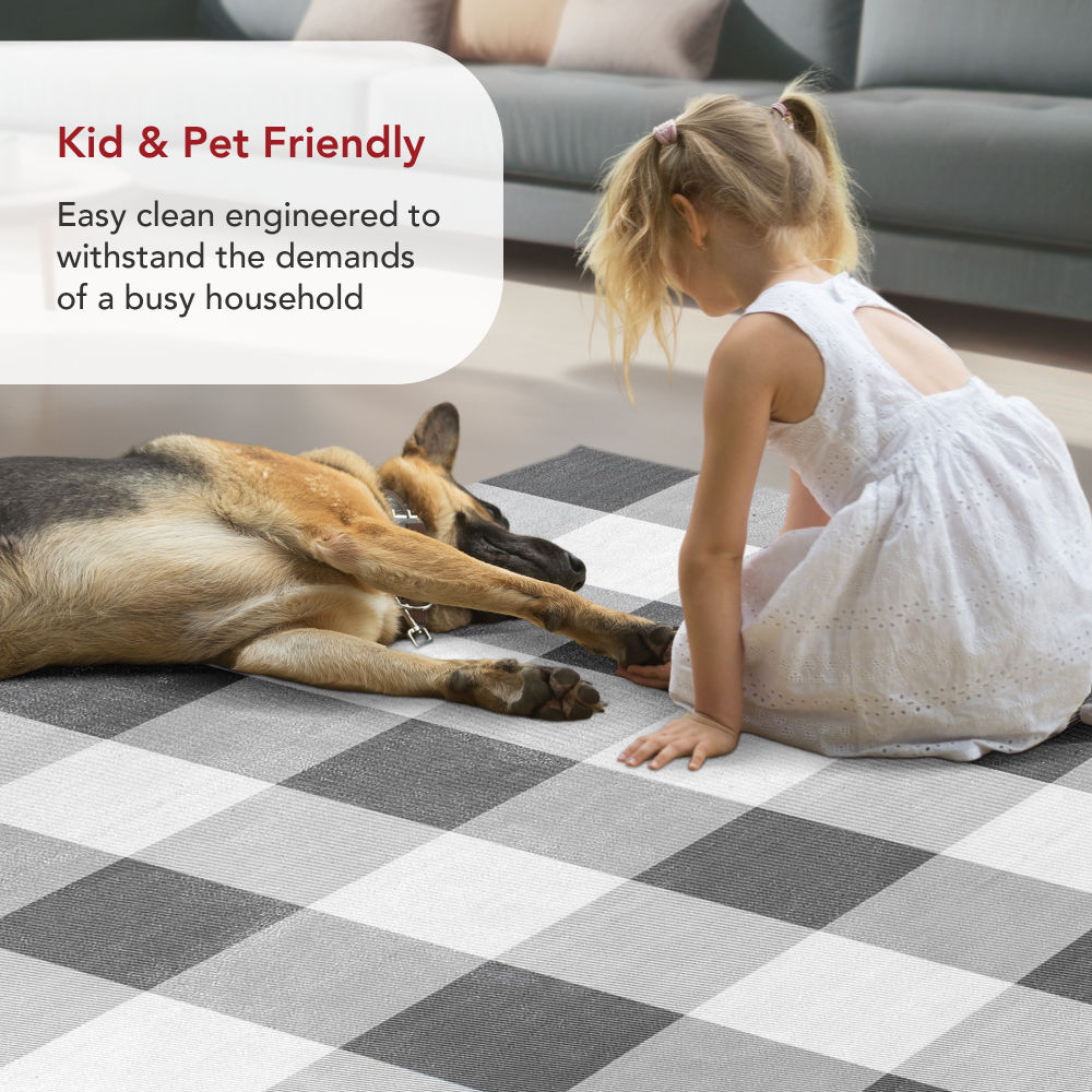 Gray Buffalo Plaid Washable Rectangular Area Rug