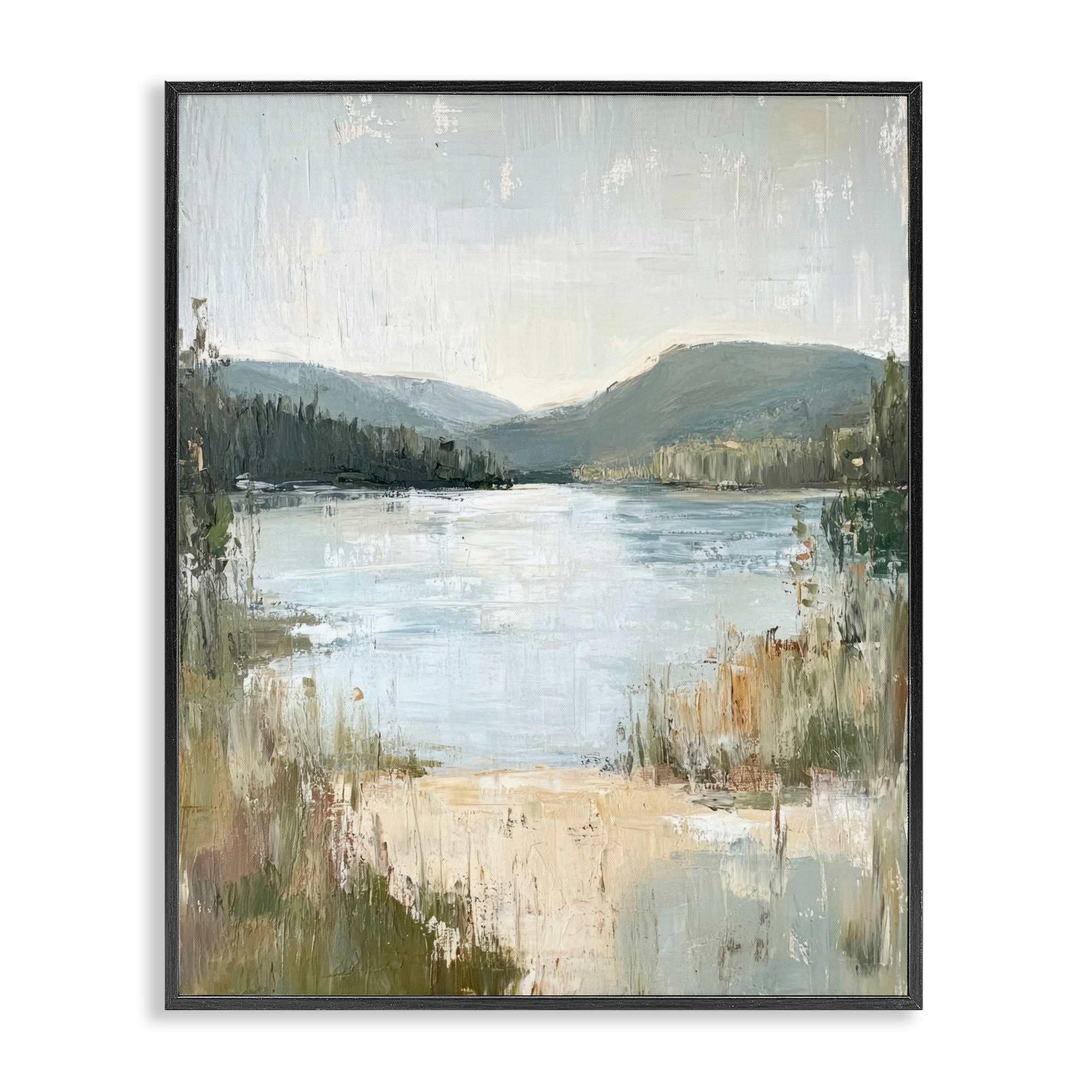 Stupell Industries BT-739-FR-11X14 Abstract Lake Shore and Mountains Black Framed Giclee Art By Petal Prints Design 11 x 14