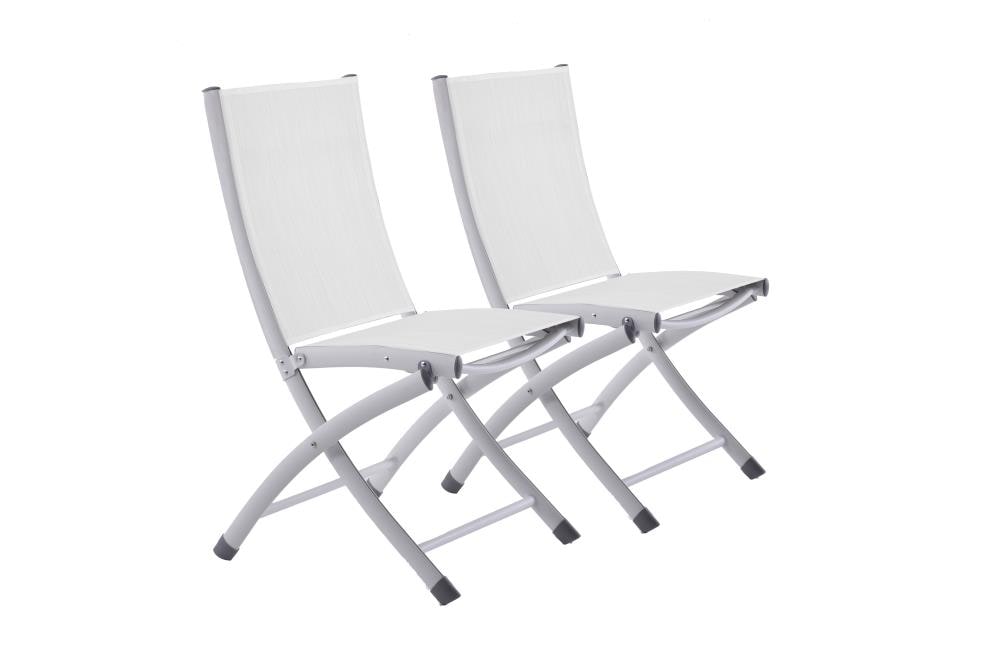 Vivere BACC-WH 2 White Aluminum Frame Stationary Conversation Chair with White Sling Seat