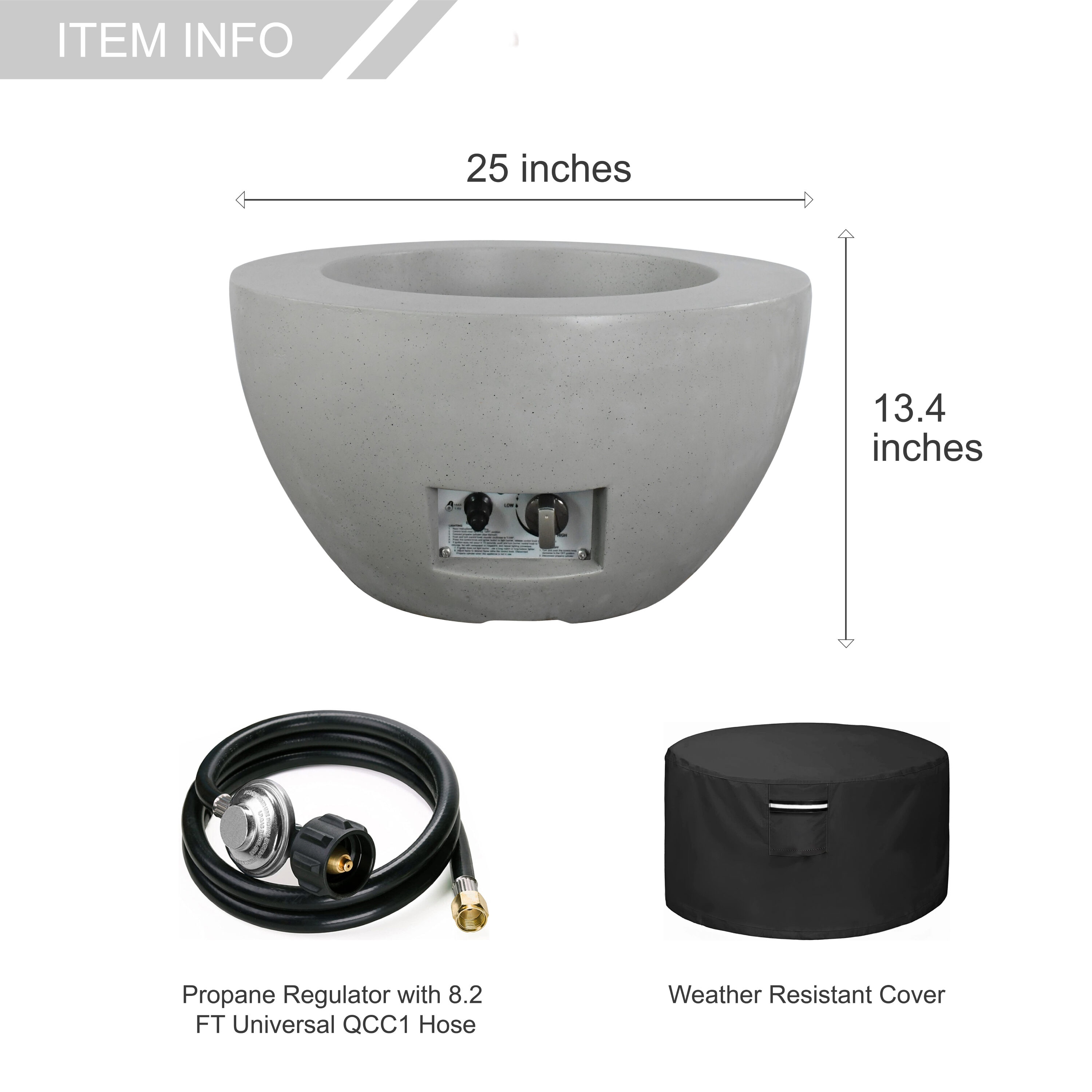 Light Gray Concrete Round Gas Fire Pit Table