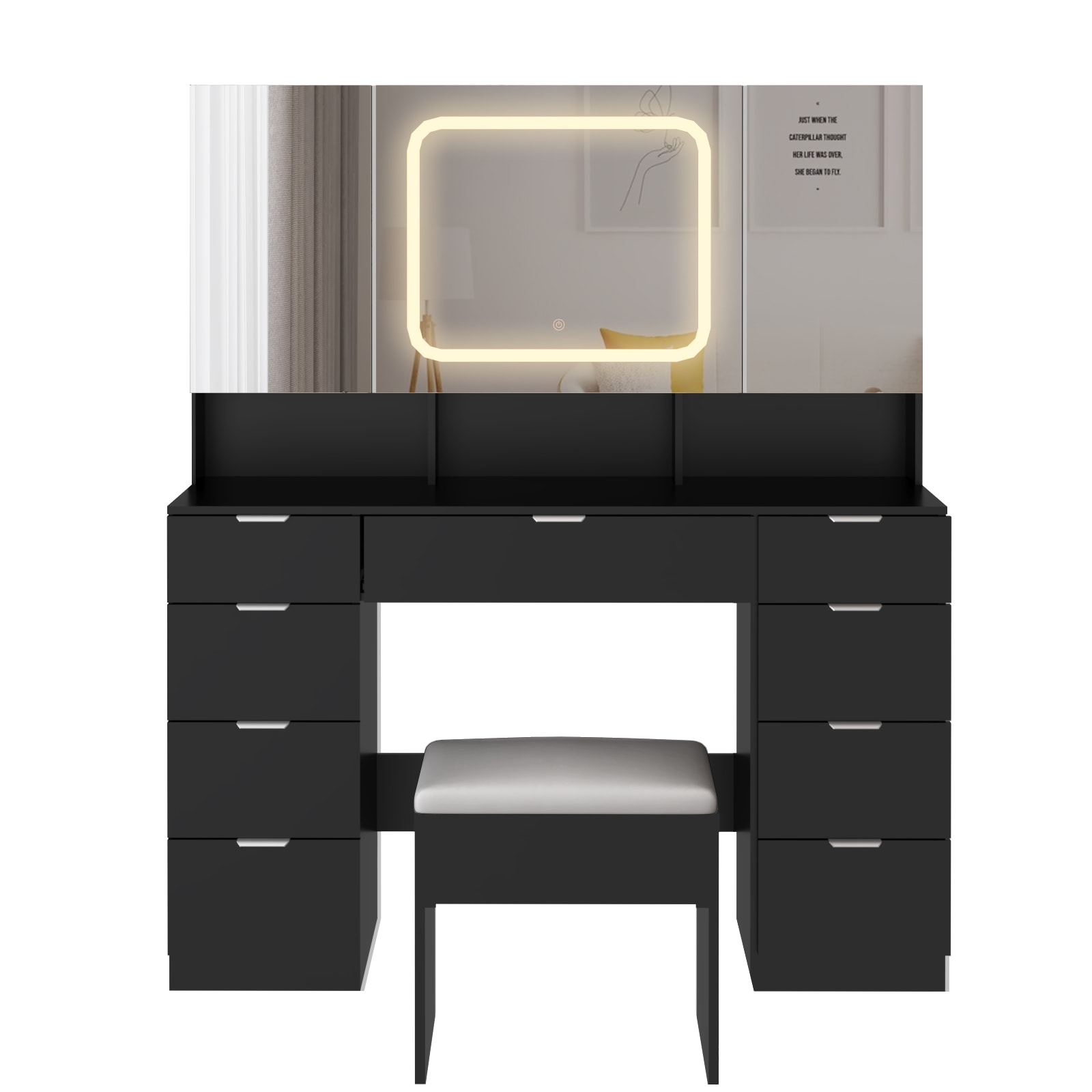 Outopee LO1G52005615 47.24-Inches Black Makeup Vanity