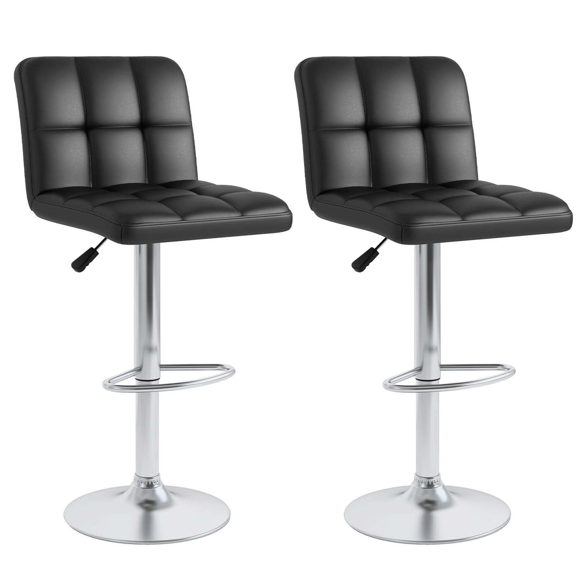 Costway HCST04253 Set of 2 Black + Silver 25-in H Extra tall (34-in and up) Square Seat Upholstered Swivel Metal Back Bar Stool Back