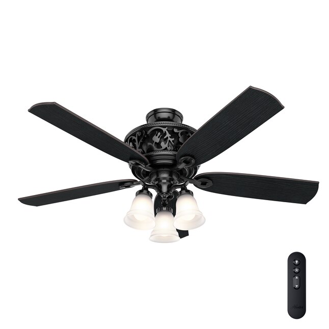 Hunter Promenade 54 In Gloss Black Led Indoor Downrod Or Flush Mount Ceiling Fan With Light Remote 5 Blade The Fans Department At Com - Dark Ceiling Fan With Light