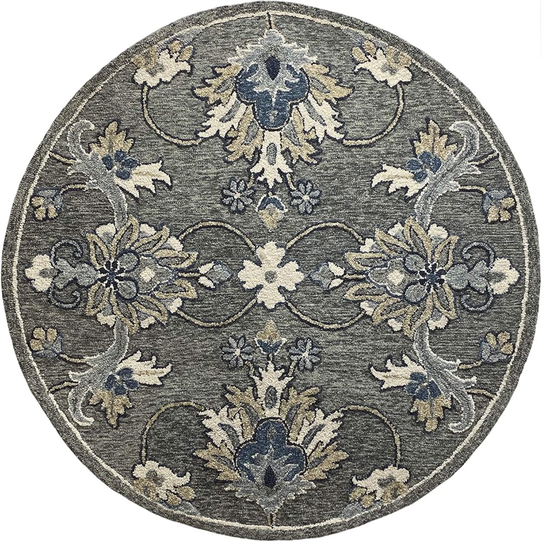 HomeRoots 4000396087 7 x 7 (ft) Tufted Wool Gray Round Indoor Vacuum regularly Area rug