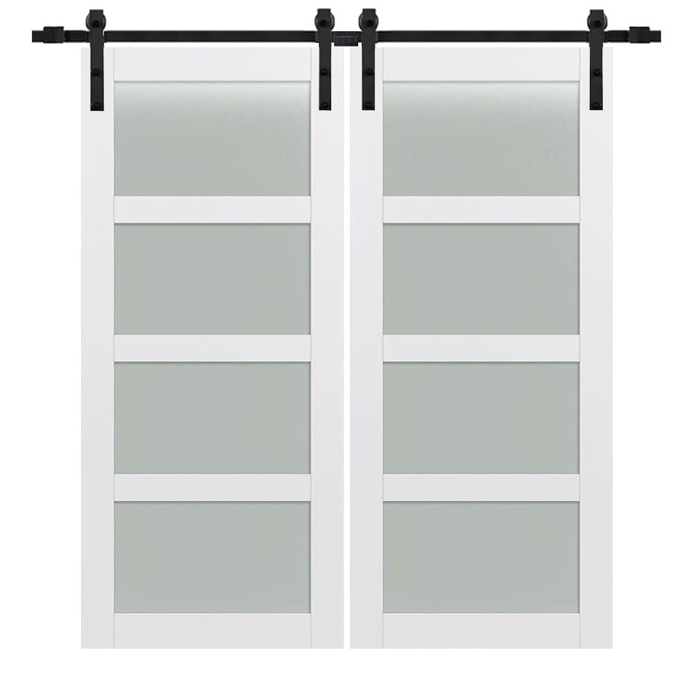 MMI DOOR ZZ366808 84-in x 80-in Primed Primed Flush Frosted glass Hardwood MDF Solid core Double Barn Door (Hardware Included)