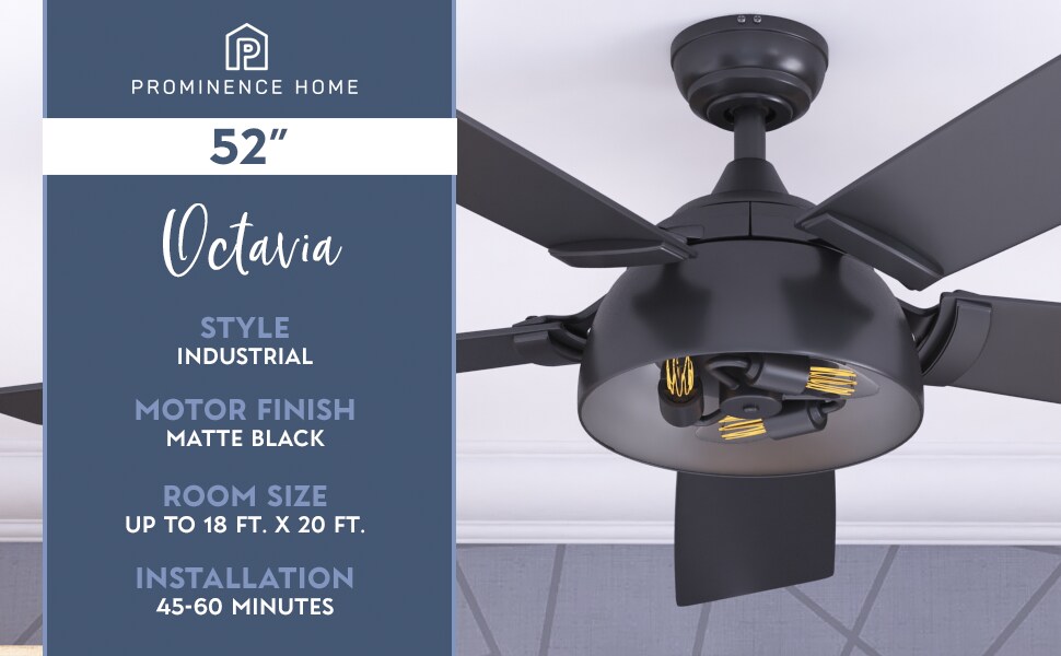 Prominence Home Octavia 52-in Matte Black Indoor Ceiling Fan with