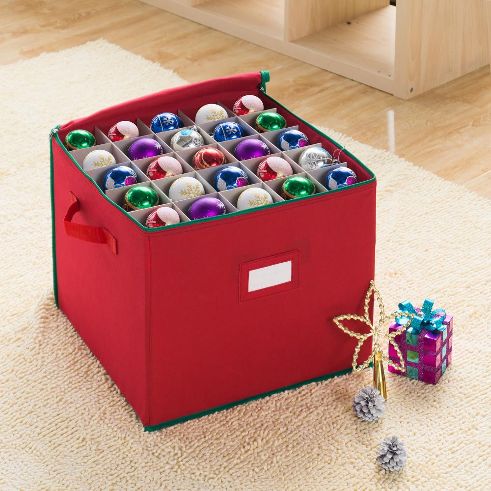  HOLDN' STORAGE Christmas Ornament Storage Box with Lid -  Christmas Decor Storage Containers that Store up to 64 Holiday Ornaments -  Red/White Snowflakes : Home & Kitchen