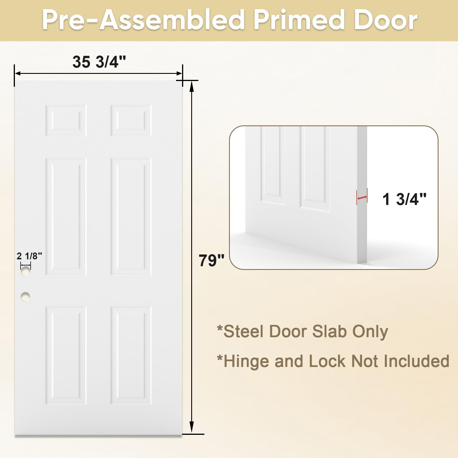 Aoibox 36 x 80 in 6 Panel Steel Entry Door Slab with Polyurethane Core ...