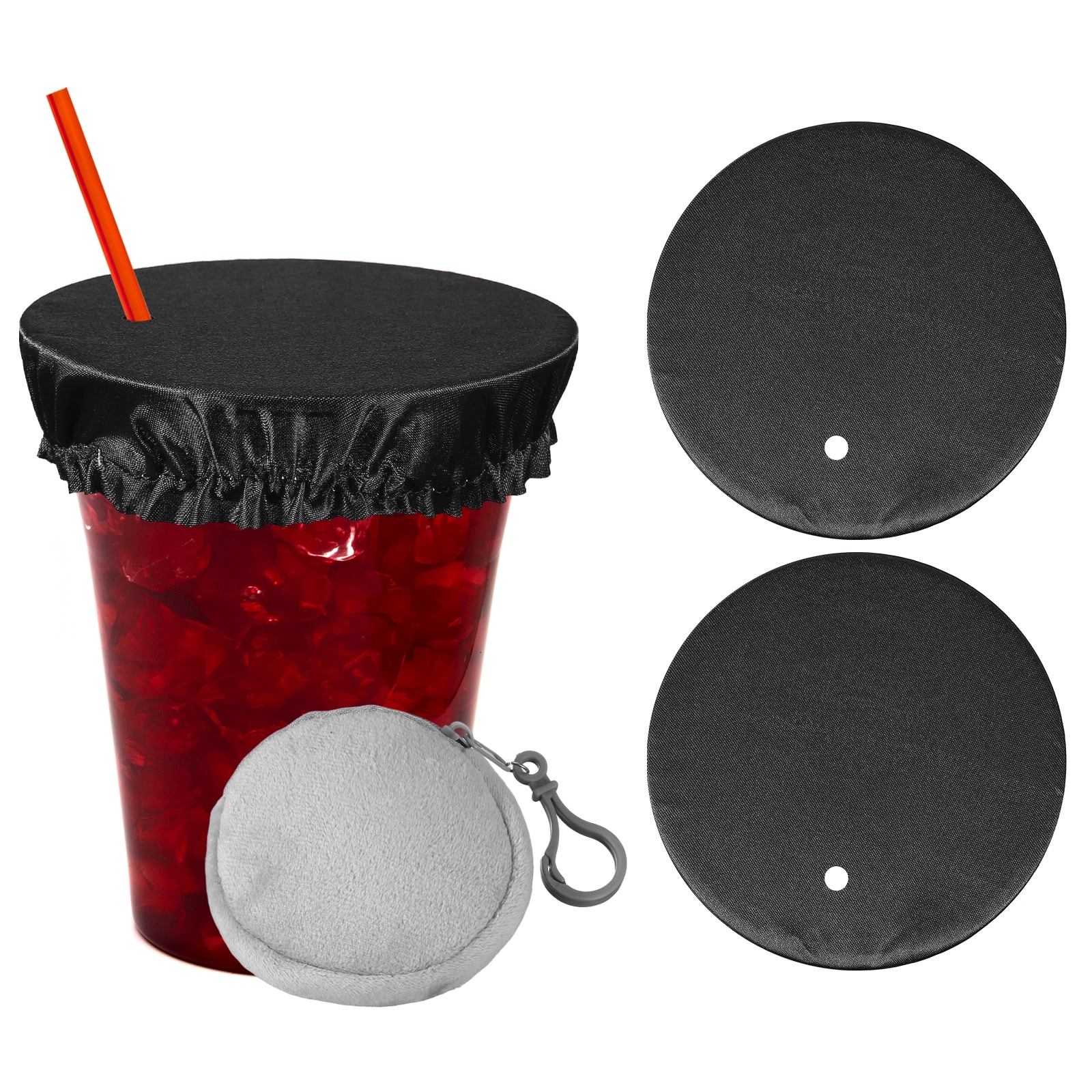 Unique Bargains 2pcs Drink Cover Scrunchie Reusable Elastic Cup Drink Cover with Straw Hole Washable Fabric Wine Glass Cover with Key Bag for Women Drink Splash Prevention Black #S26051300UX2074