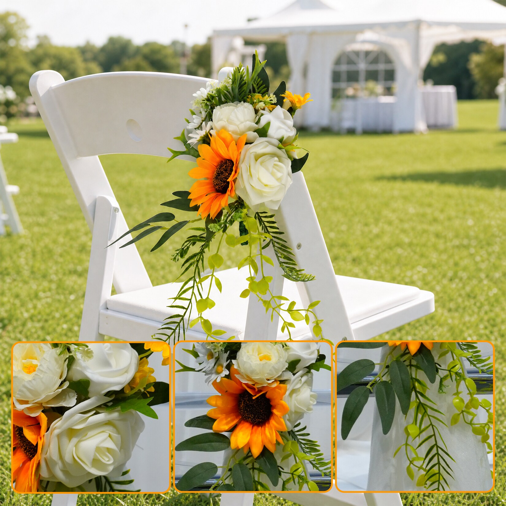DEXSO 10 Pack Artificial Wedding Pew Flowers White Rose Eucalyptus and ...