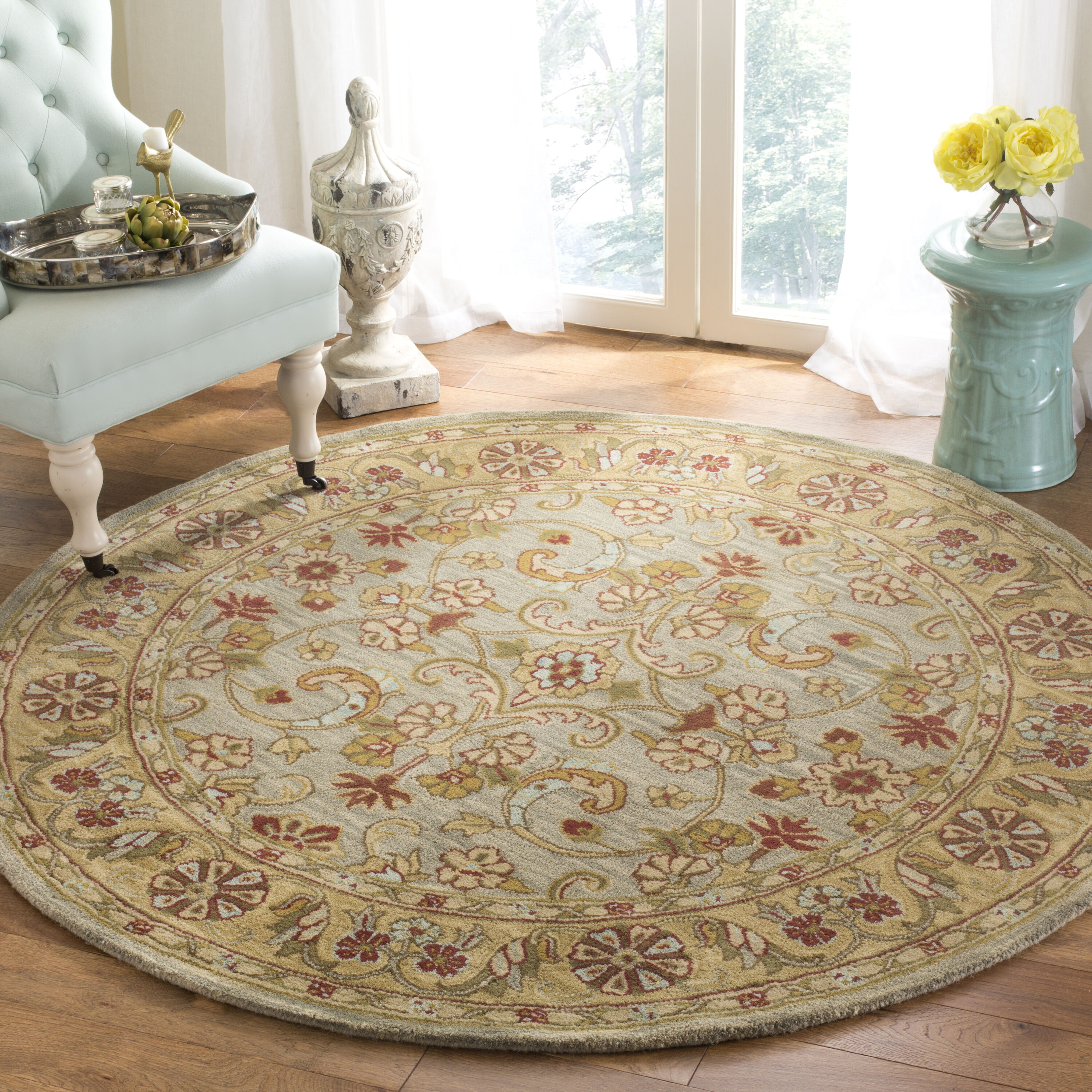  Cl324 Light Green/Gold Traditional 6ft x 6ft Round Rug