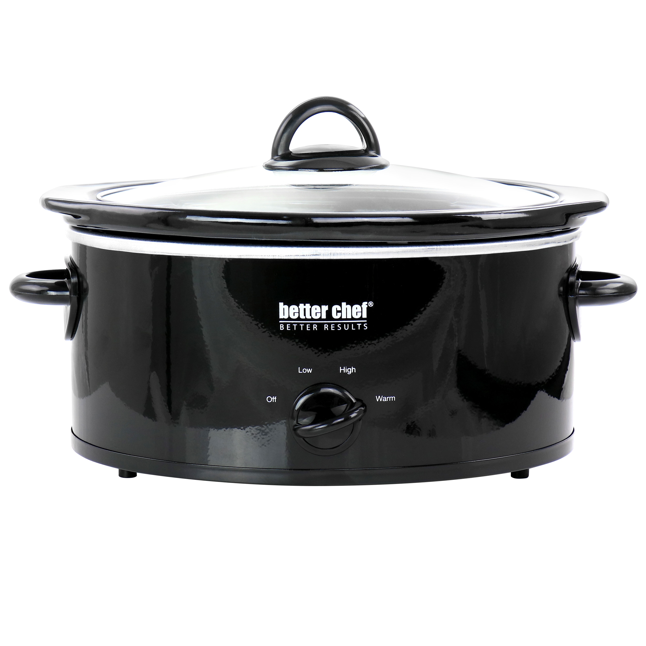 Better Chef Oval Slow Cooker | 3-Quart | 3-Tempature Settings | Side  Handles | Glass Lid | Enamel Stoneware Insert (Stainless-Steel)