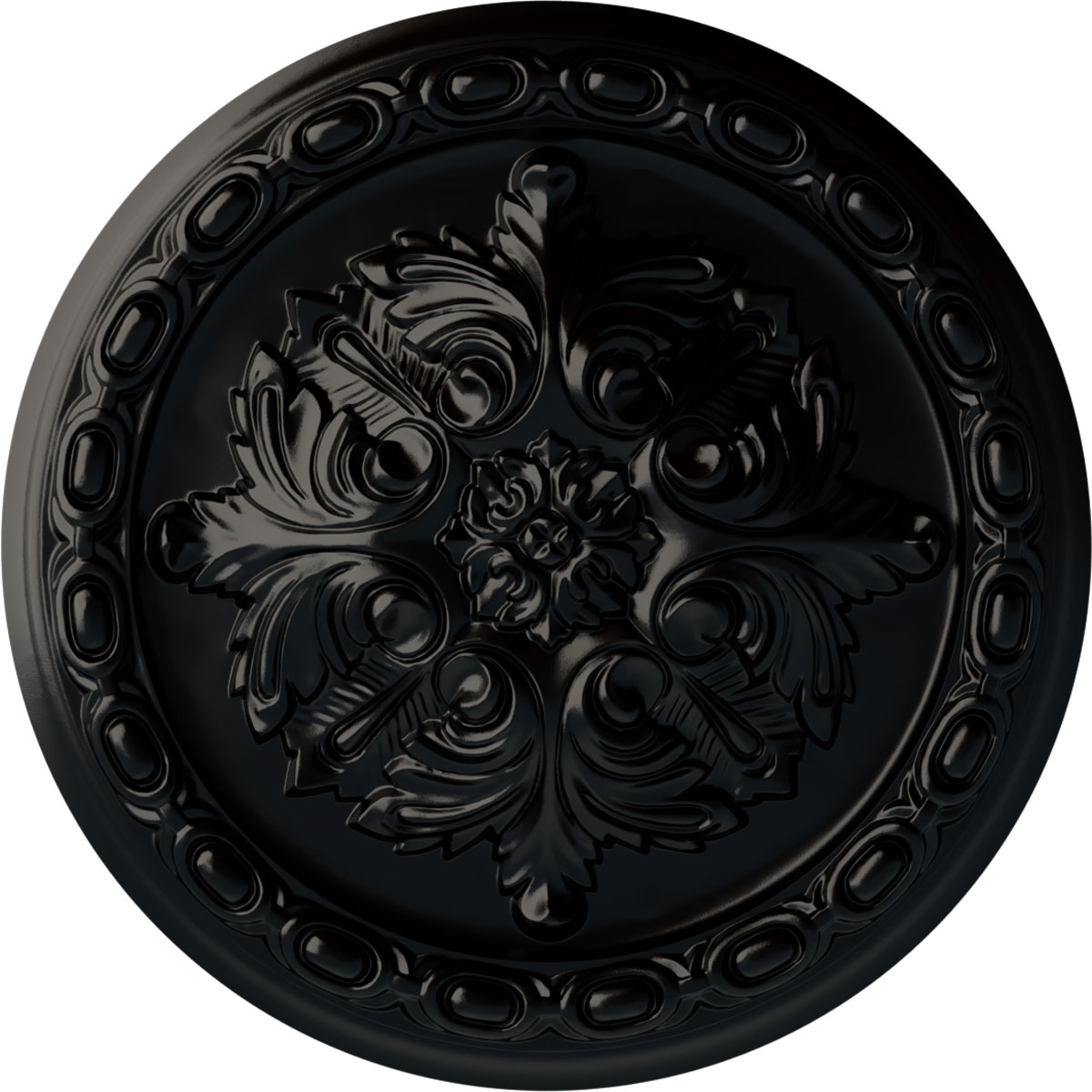 Ekena Millwork CM11ACBLF Acanthus 11.375-in W x 11.375-in L Painted Jet Black Polyurethane Whole Ceiling Medallion