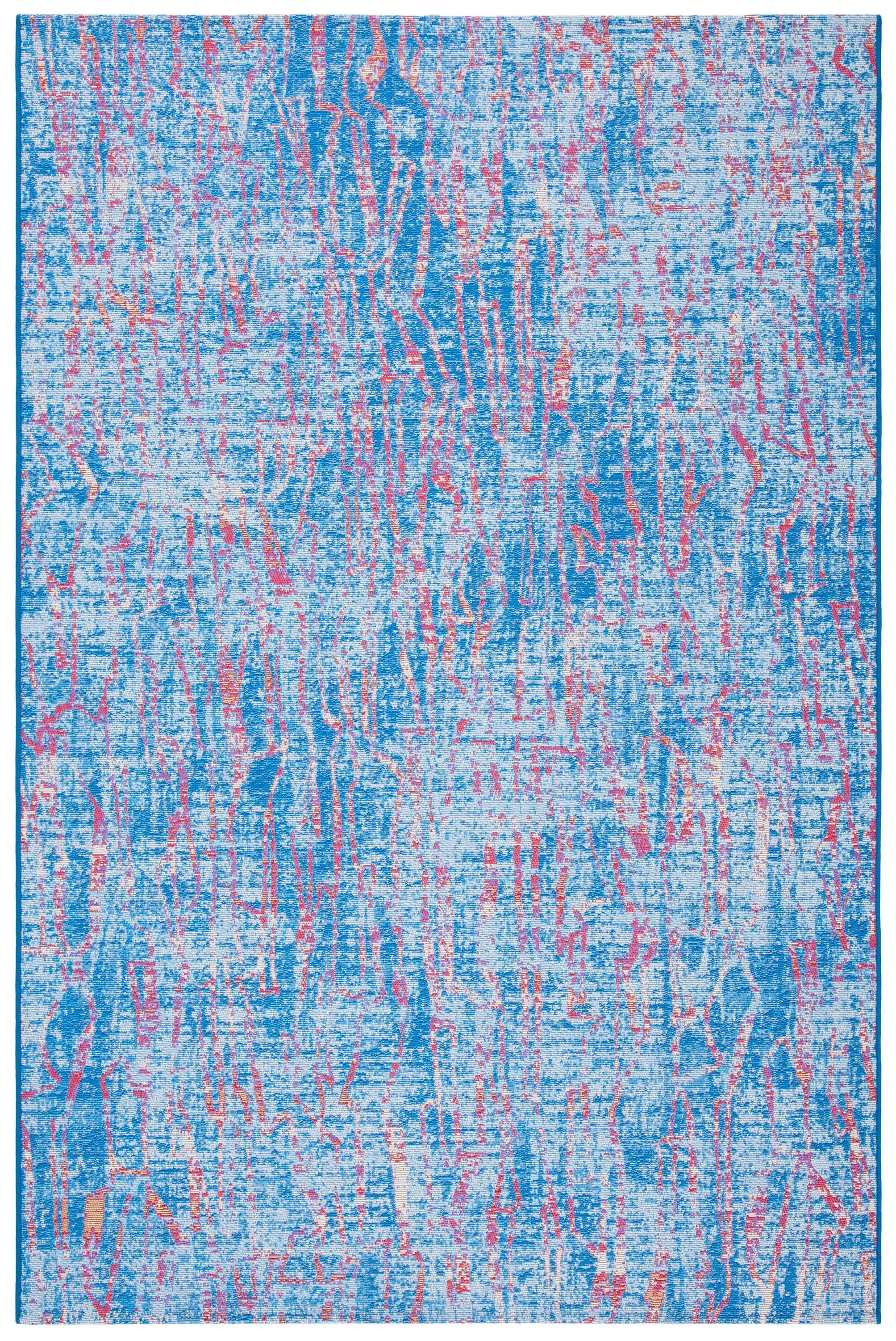 Blue and Red Abstract Synthetic Rectangular 8' x 10' Area Rug