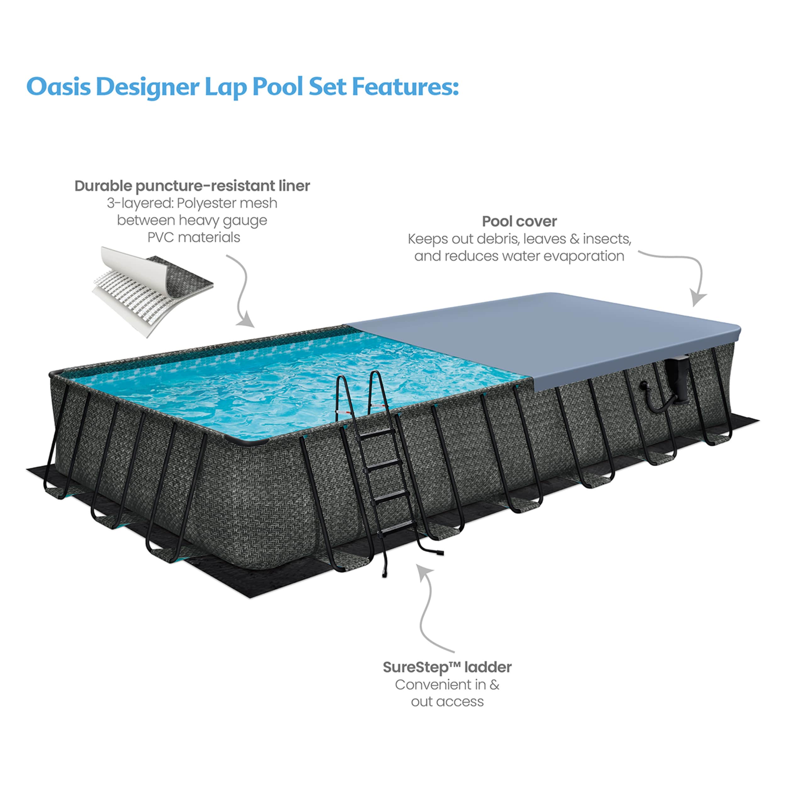 Funsicle 24-Foot Gray Rectangular Above Ground Pool with Filter and Ladder