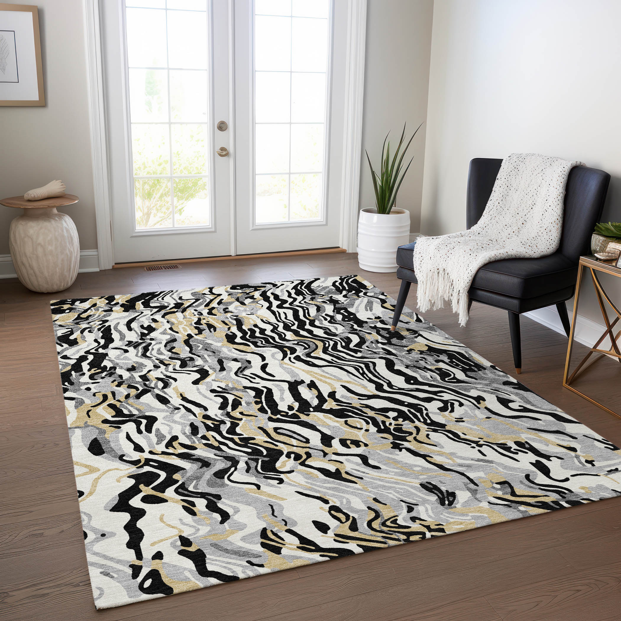 Addison Rugs ACN1038BK30X46 Chantille ACN1038BK 2 x 3 (ft) Polyester Black Rectangular Indoor/Outdoor Geometric Machine washable Area rug