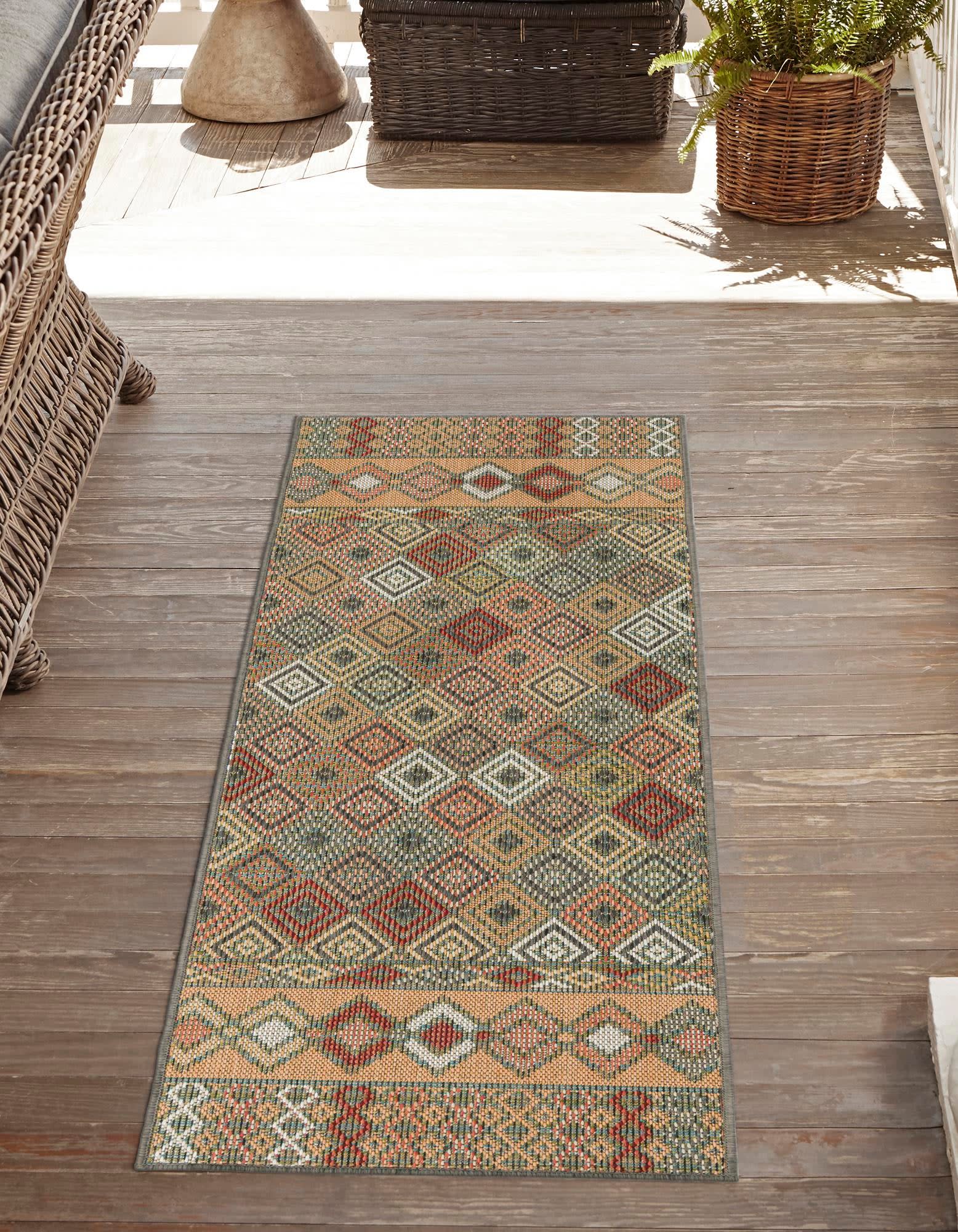Unique Loom 3176893 Socarro Baja Outdoor 2 x 4 (ft) Loomed Polypropylene Multi Rectangular Indoor/Outdoor Trellis Coastal Runner rug